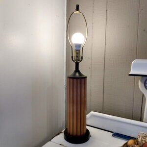 Vintage Danish Modern Wegner Gruvwood Pattern Mid Century Wood Slat Table Lamp